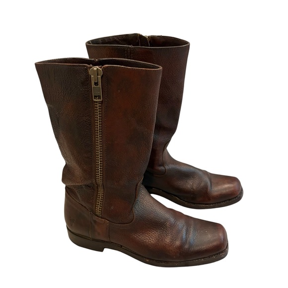 Frye Heath Outside Zip Leather Boots, Maple Brown, Sz 9 - Picture 3 of 16